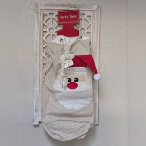 New Santa Sack gift bag canvas St Nick face red drawstring closure Christmas